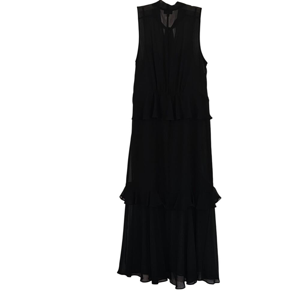 Who What Wear Black Ruffled Tiered Dress Chiffon Sleeveless Midi Sz M - Picture 3 of 10